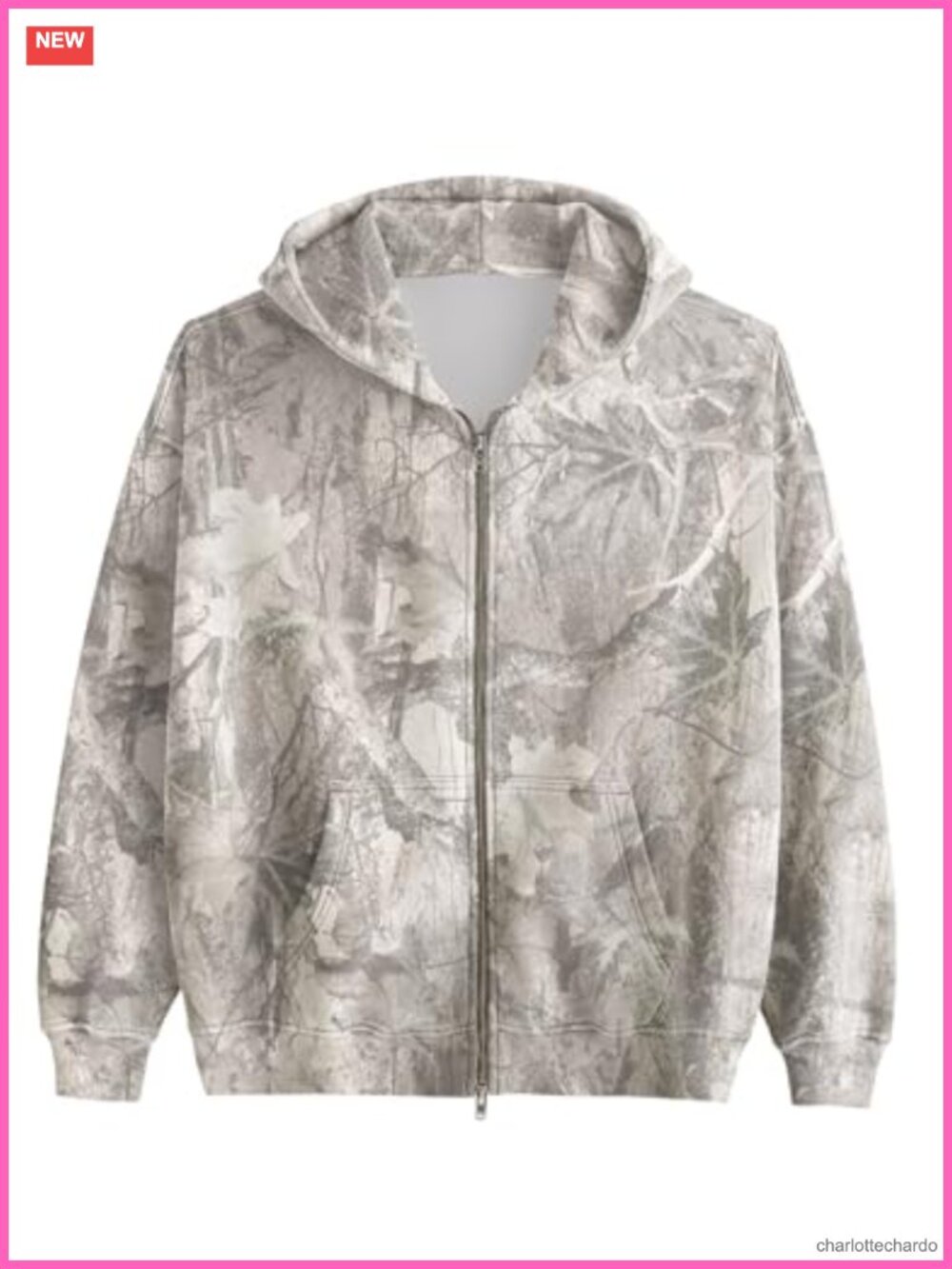 Oversized Camo Zip Up Hoodie Fleece Lined Cotton Blend